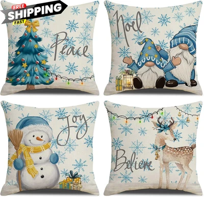 Juego de 4 Fundas de Almohada Navidad 16x16 para Navidad Decorativas 16x16, Azul  Foto 1 de 4