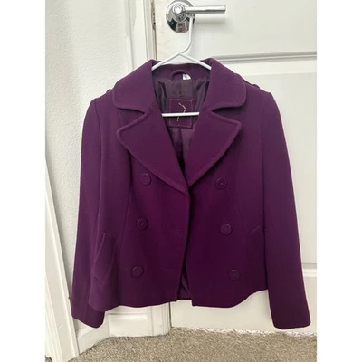 Chaqueta Militar H&M Rara Rumania Mezcla Lana Púrpura Chaquetón Doble Pecho Foto 1 de 4