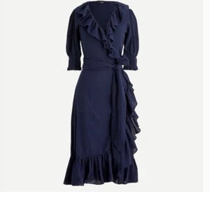 New J. Crew Ruffle Wrap Dress In Navy Blue Size Large NWT - Picture 1 of 8