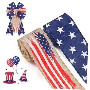 2 Rolls 2.5" × 5 Yd 4th of July Patriotic Wired Ribbon Independence Day Style3 - Picture 1 of 6