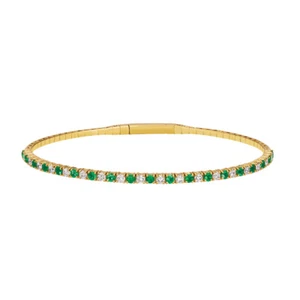 "Brazalete flexible de diamantes naturales y esmeraldas de 1,78 quilates G-H SI oro amarillo de 14 K 7""" - Imagen 1 de 1