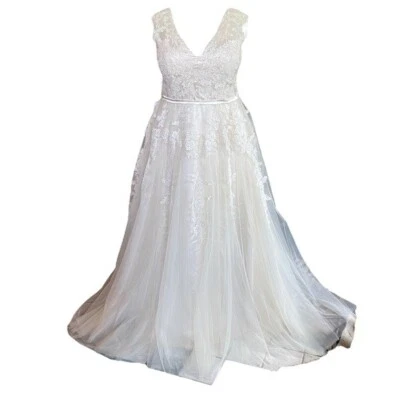 Vestido de novia JJ's House champán encaje y tul en capas sin mangas talla 16 nuevo con etiquetas Foto 1 de 4