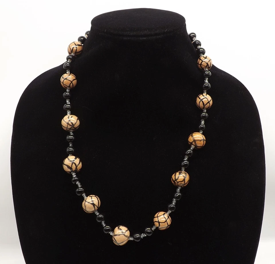 Colar Quênia Kazuri 24" contas bronzeadas arte africana pintada à mão cerâmica contas de argila - Imagem 1 de 4