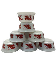 7 Vintage Hazel Atlas Platonite Milk Glass Red Scottie Scotty Dog Cereal Bowls