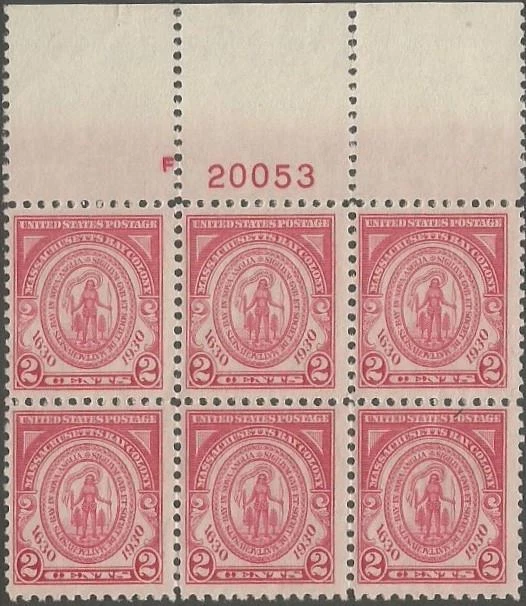 Plate Block of 6 stamps - Scott 682 - 2 cent - Mass. Bay Colony - 1930 - MNH - Image 1 of 1