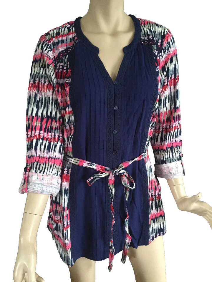 Womens Sz 16 Autograph Brand Navy Pattern 3/4 Sleeve Boho Tunic Top