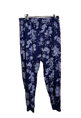 LuLaRoe Blue Floral Print High Rise Athleisure Jogger Pants Womans Size Large - Image 1 of 4