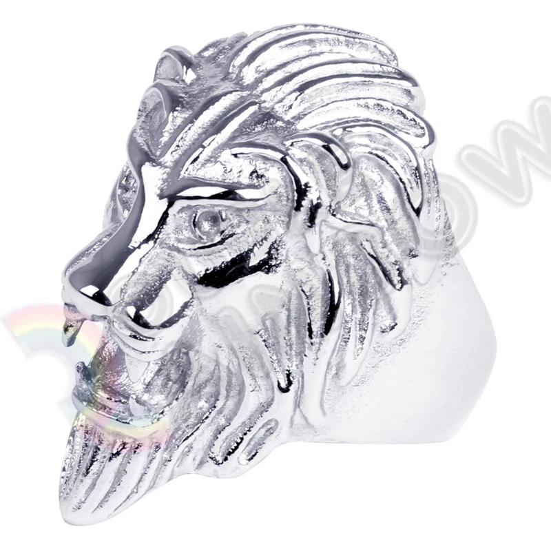 Men Stainless Steel Lion Head Gold Silver Black Plated Band Ring Animal #R9 - Image 1 of 1