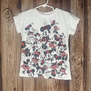 Disney Parks Girl’s Minnie Mouse All Over Print T-Shirt Size XS (3-4) White - Picture 1 of 3