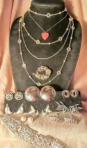 Vintage Designer Signed Silver Tone Jewelry Lot Crown Trifari Emmons Monet - Picture 1 of 17