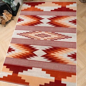 Terracotta Orange Cheap Area Rug Carpet Floor Covering Low Soft Pile Bedroom Mat - Picture 1 of 8