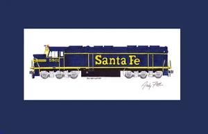 Santa Fe F45 #5901 11""x17"" estampado enmarañado firmado por Andy Fletcher - Imagen 1 de 1