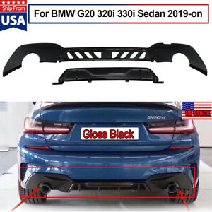 For BMW G20 G28 M-Sport 2019-2020 Rear Bumper Lip Diffuser Spoiler Gloss Black