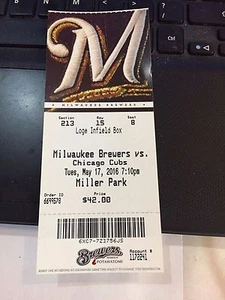 2016 MILWAUKEE BREWERS VS CHICAGO CUBS TICKET STUB 5/17 KRIS BRYANT HR #33 - Picture 1 of 1