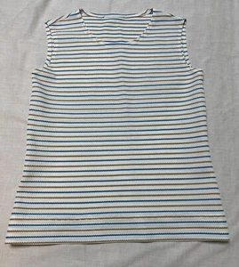 Vintage 70s Handmade Tank Shirt sz 13 blue/wht/beige striped - Picture 1 of 4