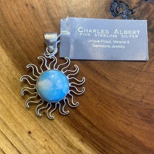 NWT Charles Albert Fine Sterling Silver Larimar Sun Pendant - Picture 1 of 4