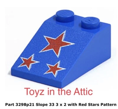 Lego 1x 3298pb21 Blue Slope 33 3 x 2 with Red Stars Pattern - Image 1 of 2