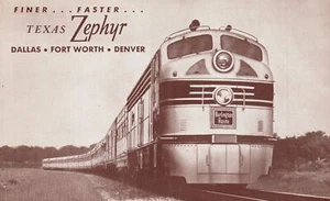 Postcard Texas Zephyr TrainFast Daily Service Between Dallas Fort Worth CO - Picture 1 of 2