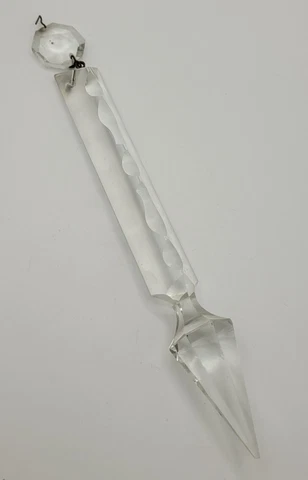 VTG Glass Crystal 3-Sided Prism Spear 7.5"L Scalloped Edge Faceted Top & Hanger Cover