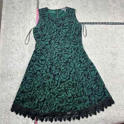 Vestido Donna Ricco Para Mujer Talla 12 Verde Floral Terciopelo Sin Mangas Espalda Cremallera Foto 1 de 4
