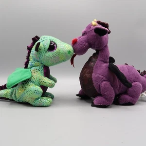 Ganz Webkinz Emperor Dragon Plush Purple & TY Cinder Green Dragon Couple Lot of - Picture 1 of 9