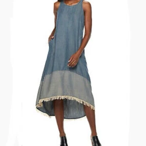 Hope & Harlow Chambray Linen Hi Low Fringe Trimmed Dress Size 16 Sleeveless - Picture 1 of 10