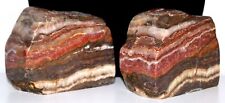 Marble Petrified Wood Bookends Mid Century Gorgeous Red Brown White 5lb each