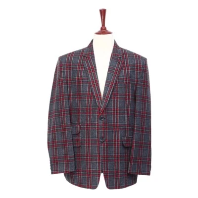 Blazer Para Hombres 48R Gris Rojo Lana a Cuadros Abrigo Deportivo Formal Boda Cuadros Vestido Chaqueta Foto 1 de 4