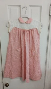 Vintage Style Retro 80s Girls Dress School Girl 7/8 Pink Embroidered C9 - Picture 1 of 4