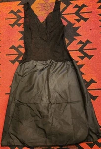 Vintage Vanity Fair Black Nylon Tricot Lace Slip Dress V-Neck Sleeveless Midi - Picture 1 of 10