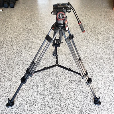 Manfrotto Carbon Fiber Tripod w/ Mid Spreader + Nitrotech N12 Fluid Head + Bag - Image 1 of 4