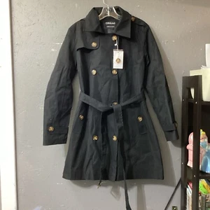Chrisuno Women's Double Breasted Long Trench Coat Mid-Length Belted Black Large - Picture 1 of 5