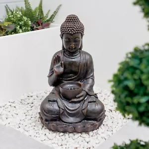 Meditierender Buddha mit Schale Wasserspiel wetterfest umweltfreundlich - Bild 1 von 6