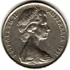 1981 AUSTRALIEN 20 CENT ~ 4 Krallen, gerade Buchstaben ~ BITTE SEHEN SIE DEN SCAN a86 - Bild 1 von 4
