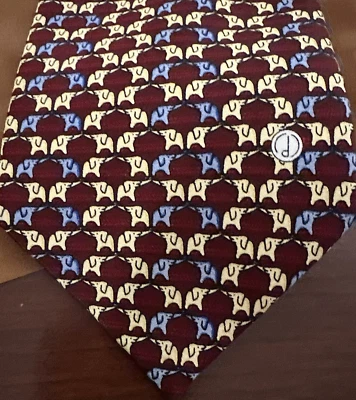 Винтажный классический галстук Alfred Dunhill с принтом красного слона 100% шелк - Изображение 1 из 4