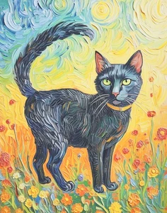 Buy 2 Get the 3rd FREE,  11 x 14, Art PRINTS, Wall Art, Cat Art Print, Black Cat - Picture 1 of 4