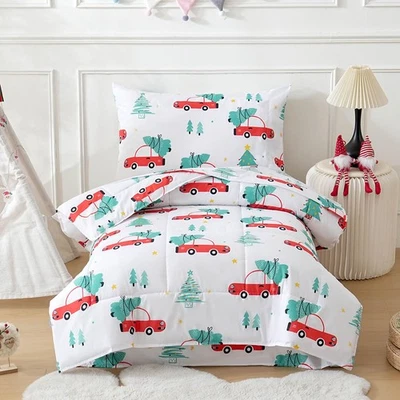 Juego de cama Red Cars árbol de Navidad niño pequeño, 4 piezas cama en bolsa edredón ella... Foto 1 de 4