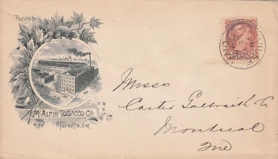 Canada YORKVILLE TORONTO QV 3c Small Queen MCALPIN TOBACCO Illustrated 1897 - Image 1 of 1