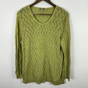 J Jill Pullover Damen XL grün offen Strickpullover Baumwolle Leinen leicht Oberteil - Bild 1 von 8