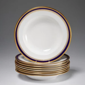 Spode Knightsbridge Rim Soup Bowl Cobalt Blue Gold Trim 8 Bowls Lot 8"dia B - Picture 1 of 5