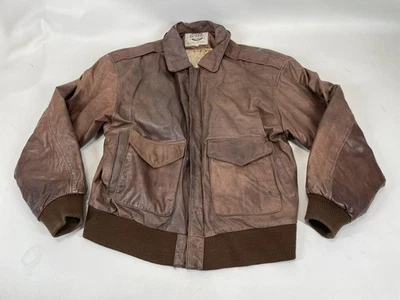 Global Identity G-III Map Lined Full Zip Leather Bomber Jacket Mens Size M Brown - Image 1 of 4