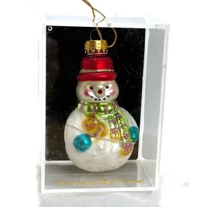 Vintage Schneemann handbemalt mundgeblasen Glas Ornament mit Acryl Etui Weihnachten - Bild 1 von 1