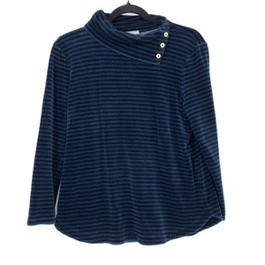 T By Talbots Pullover Sweatshirt Womens Size MP Blue Black Striped Velour - Picture 1 of 6