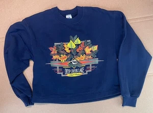 Vintage anni 90 blu navy Deep Creek Lake girocollo donna taglia M colori autunno USA - Foto 1 di 9
