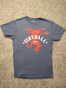 Fireball Whisky T Shirt Men’s Medium Blue Tee with Red Logo Soft Cotton Blend - Picture 1 of 11