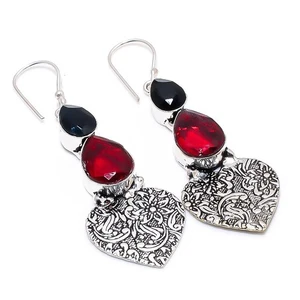 Mozambique Garnet, Spinel Gemstone 925 Sterling Silver Jewelry Earring 2.56 " - Picture 1 of 5