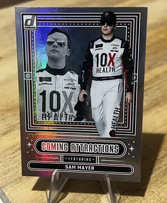 Sam Mayer /199 COMING ATTRACTIONS SILVER HOLO SP Insert 2025 Donruss NASCAR  - Image 1 of 4