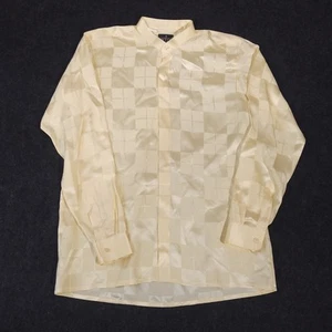Vintage Bocci Silk Button Up Shirt Men Small Ivory Check Long Sleeve Band Collar - Picture 1 of 11