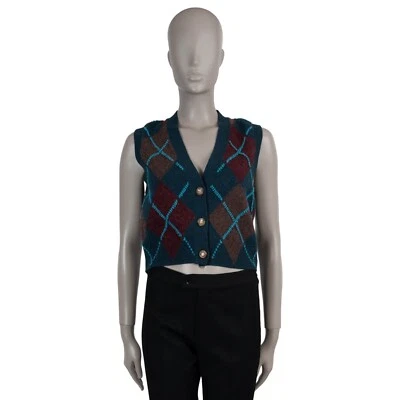 71813 auth CHANEL blue cashmere 24A MANCHESTER ARGYLE Cardigan Ves Sweater 36 XS - Image 1 of 4