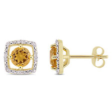 Amour 10K Yellow Gold Citrine & Diamond Accent Square Halo Stud Earrings